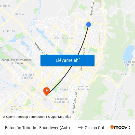 Estación Toberín - Foundever (Auto Norte - Cl 166) to Clínica Colombia map