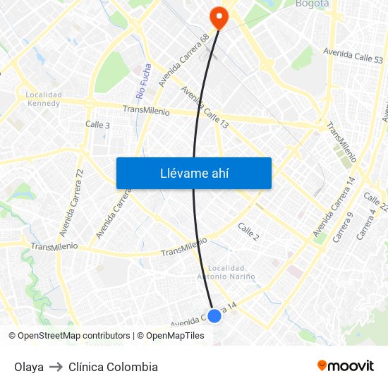 Olaya to Clínica Colombia map