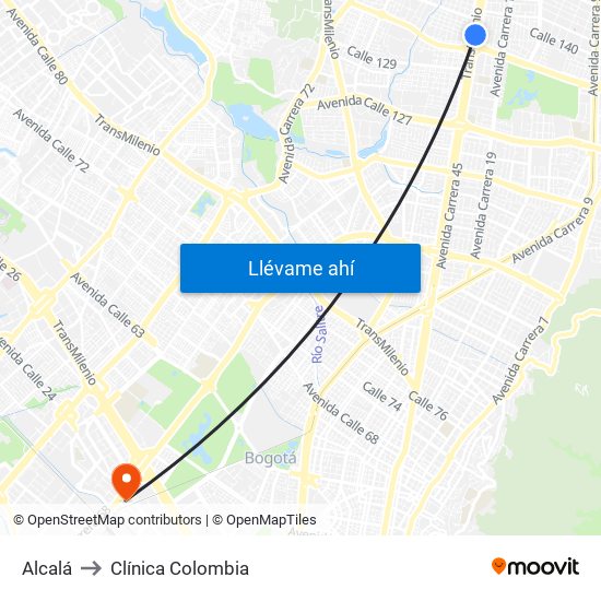 Alcalá to Clínica Colombia map