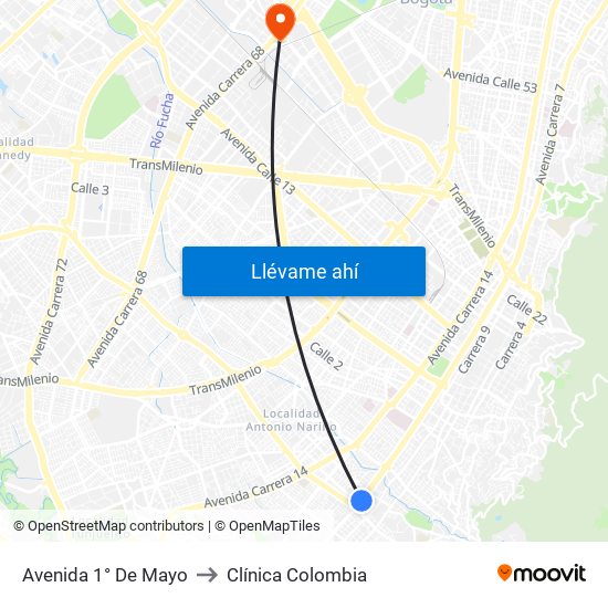 Avenida 1° De Mayo to Clínica Colombia map