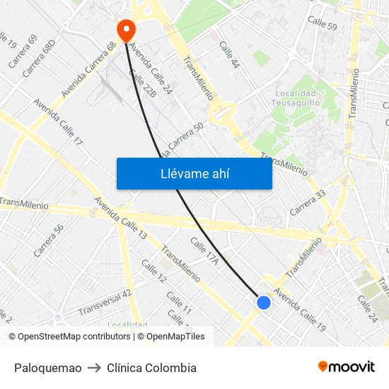 Paloquemao to Clínica Colombia map