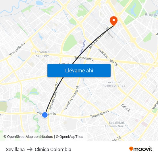 Sevillana to Clínica Colombia map