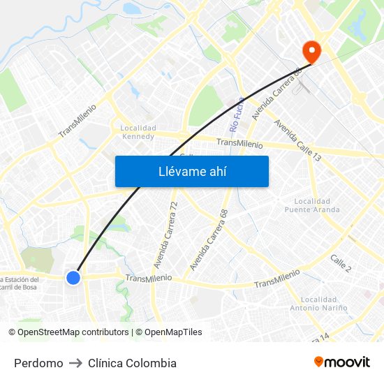 Perdomo to Clínica Colombia map