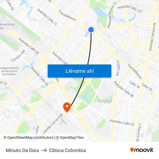 Minuto De Dios to Clínica Colombia map