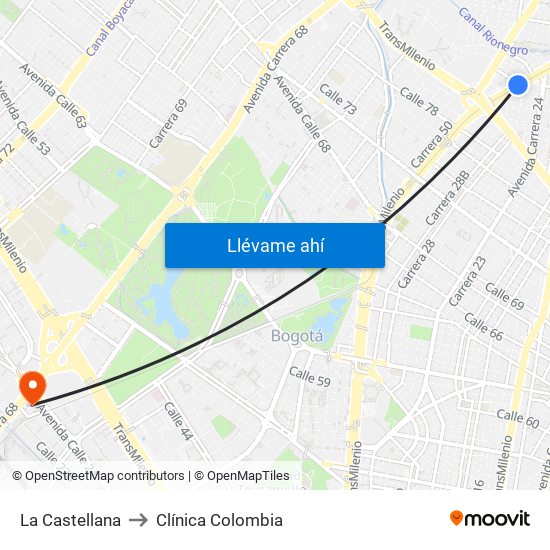 La Castellana to Clínica Colombia map