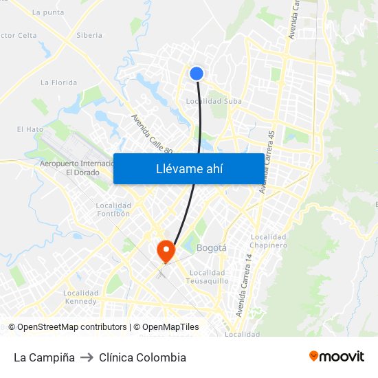 La Campiña to Clínica Colombia map