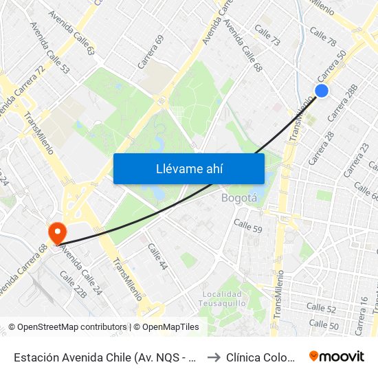 Estación Avenida Chile (Av. NQS - Cl 71c) to Clínica Colombia map