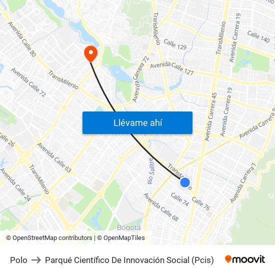 Polo to Parqué Científico De Innovación Social (Pcis) map