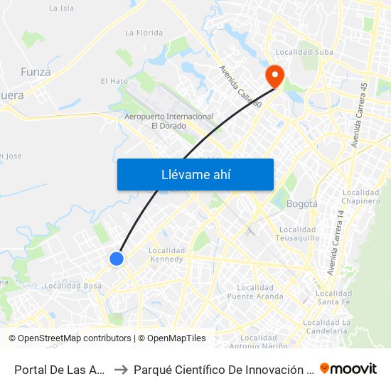 Portal De Las Américas to Parqué Científico De Innovación Social (Pcis) map