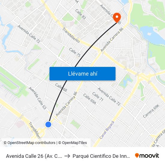 Avenida Calle 26 (Av. C. De Cali - Cl 51) (A) to Parqué Científico De Innovación Social (Pcis) map