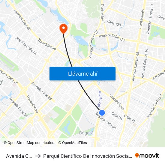 Avenida Chile to Parqué Científico De Innovación Social (Pcis) map