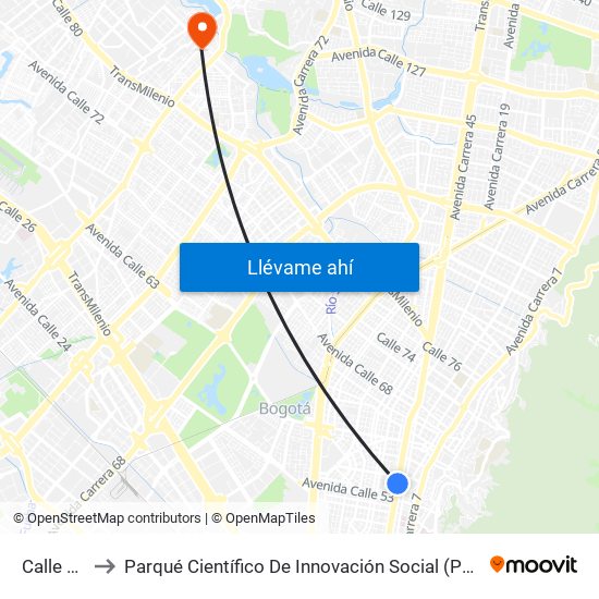 Calle 57 to Parqué Científico De Innovación Social (Pcis) map