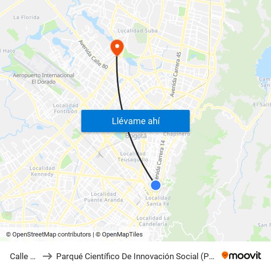 Calle 34 to Parqué Científico De Innovación Social (Pcis) map