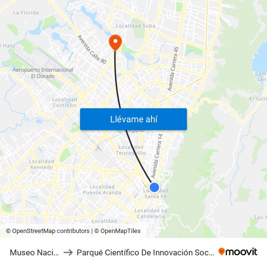 Museo Nacional to Parqué Científico De Innovación Social (Pcis) map