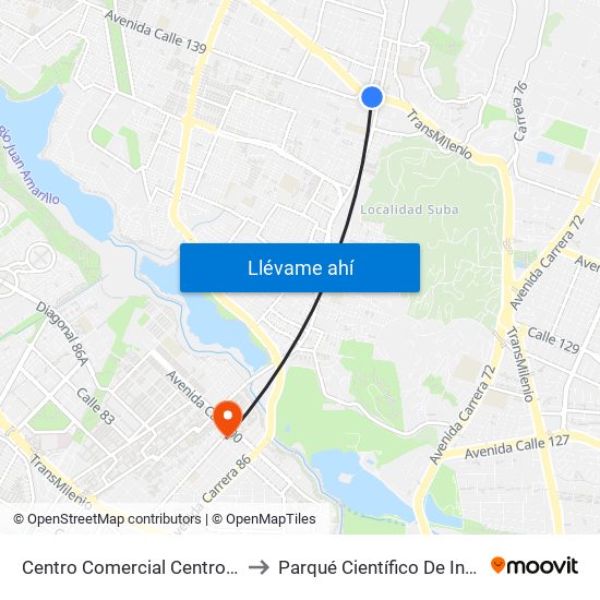Centro Comercial Centro Suba (Av. Suba - Kr 91) to Parqué Científico De Innovación Social (Pcis) map