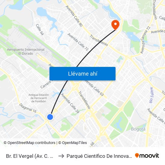 Br. El Vergel (Av. C. De Cali - Cl 18) to Parqué Científico De Innovación Social (Pcis) map