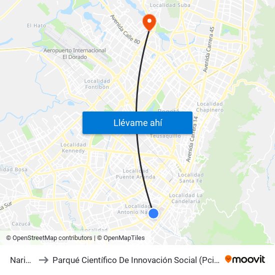 Nariño to Parqué Científico De Innovación Social (Pcis) map