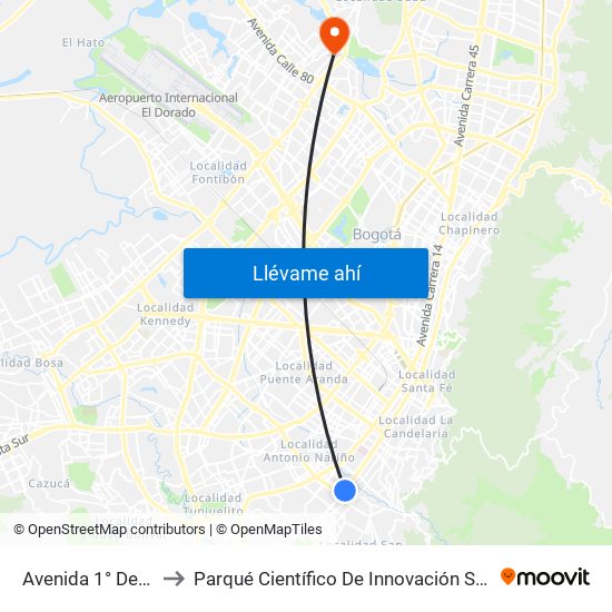 Avenida 1° De Mayo to Parqué Científico De Innovación Social (Pcis) map
