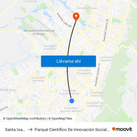 Santa Isabel to Parqué Científico De Innovación Social (Pcis) map