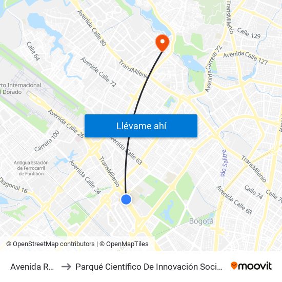 Avenida Rojas to Parqué Científico De Innovación Social (Pcis) map