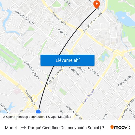 Modelia to Parqué Científico De Innovación Social (Pcis) map