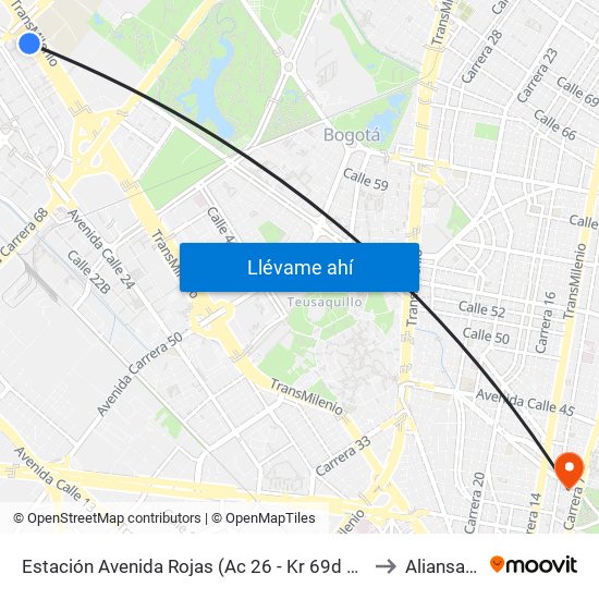 Estación Avenida Rojas (Ac 26 - Kr 69d Bis) (B) to Aliansalud map