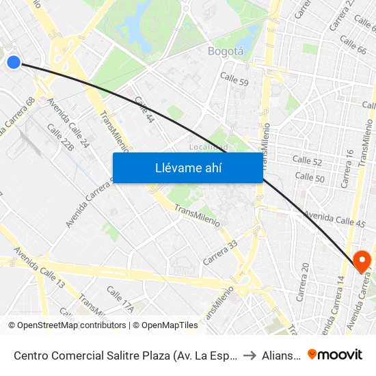 Centro Comercial Salitre Plaza (Av. La Esperanza - Kr 68b) to Aliansalud map