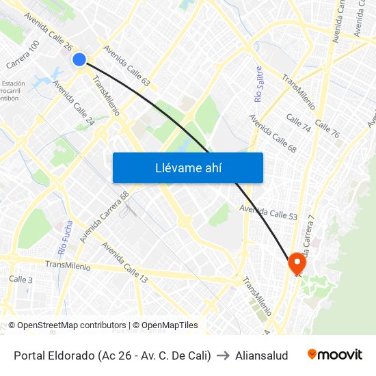 Portal Eldorado (Ac 26 - Av. C. De Cali) to Aliansalud map
