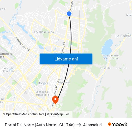 Portal Del Norte (Auto Norte - Cl 174a) to Aliansalud map