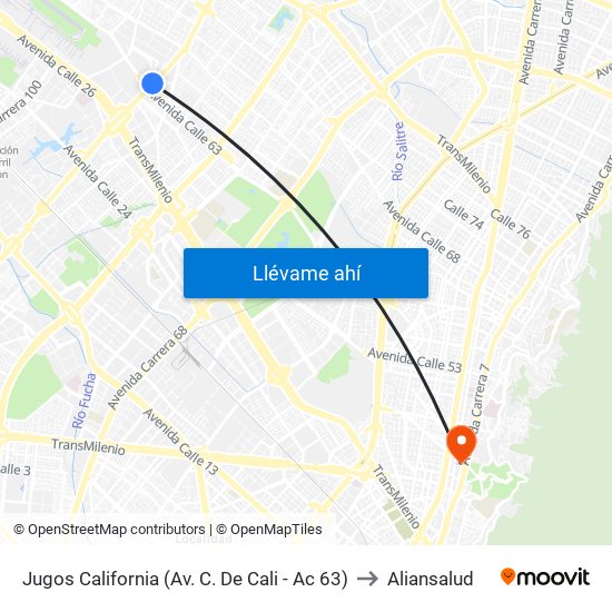 Jugos California (Av. C. De Cali - Ac 63) to Aliansalud map