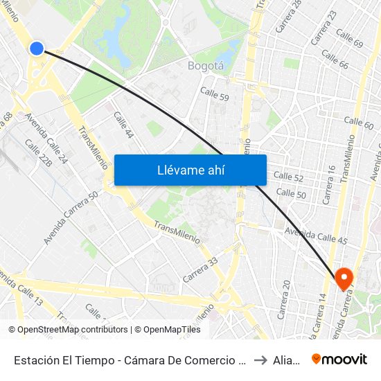 Estación El Tiempo - Cámara De Comercio De Bogotá (Ac 26 - Kr 68b Bis) to Aliansalud map