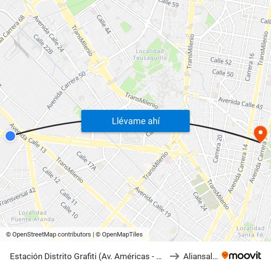 Estación Distrito Grafiti (Av. Américas - Kr 53a) to Aliansalud map