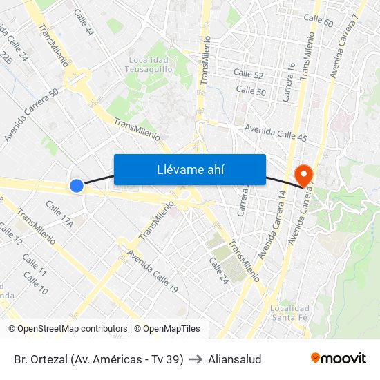 Br. Ortezal (Av. Américas - Tv 39) to Aliansalud map