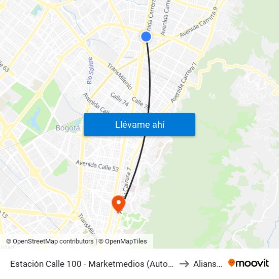 Estación Calle 100 - Marketmedios (Auto Norte - Cl 98) to Aliansalud map