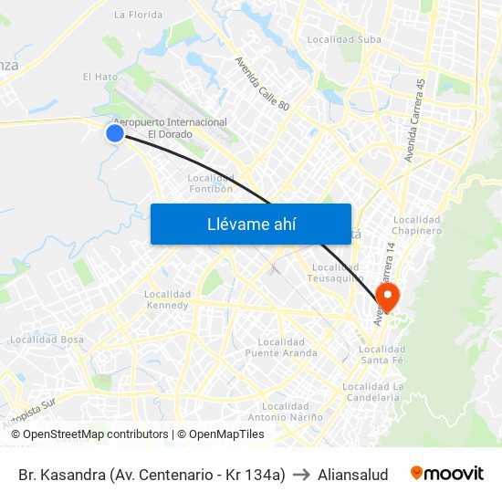 Br. Kasandra (Av. Centenario - Kr 134a) to Aliansalud map
