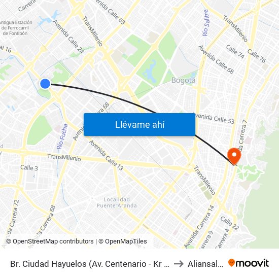 Br. Ciudad Hayuelos (Av. Centenario - Kr 78g) to Aliansalud map