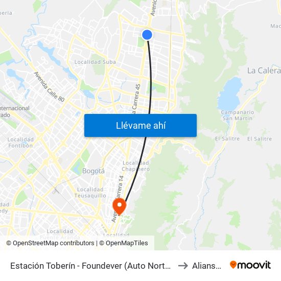 Estación Toberín - Foundever (Auto Norte - Cl 166) to Aliansalud map