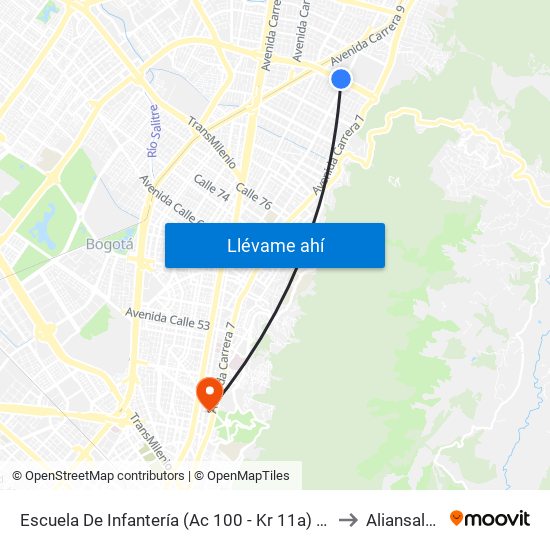 Escuela De Infantería (Ac 100 - Kr 11a) (B) to Aliansalud map