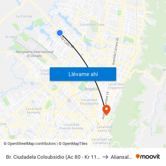 Br. Ciudadela Colsubsidio (Ac 80 - Kr 112a) to Aliansalud map