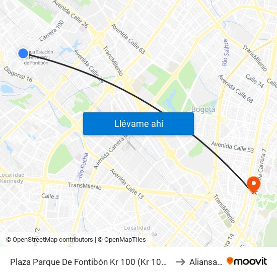 Plaza Parque De Fontibón Kr 100 (Kr 100 - Cl 17a) to Aliansalud map