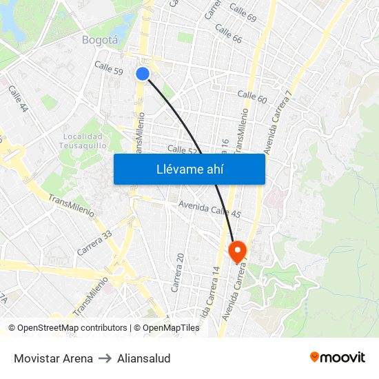 Movistar Arena to Aliansalud map