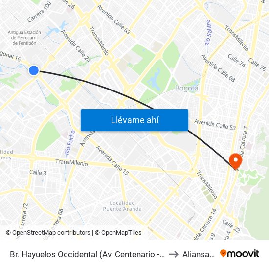 Br. Hayuelos Occidental (Av. Centenario - Kr 87) to Aliansalud map