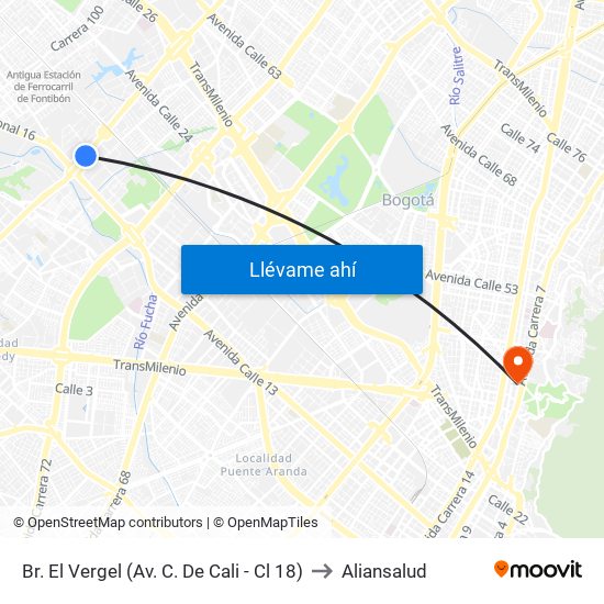 Br. El Vergel (Av. C. De Cali - Cl 18) to Aliansalud map