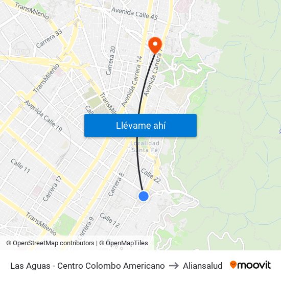 Las Aguas - Centro Colombo Americano to Aliansalud map