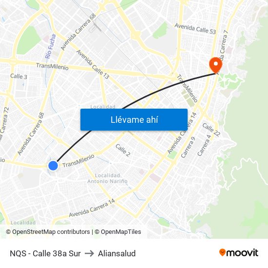 NQS - Calle 38a Sur to Aliansalud map