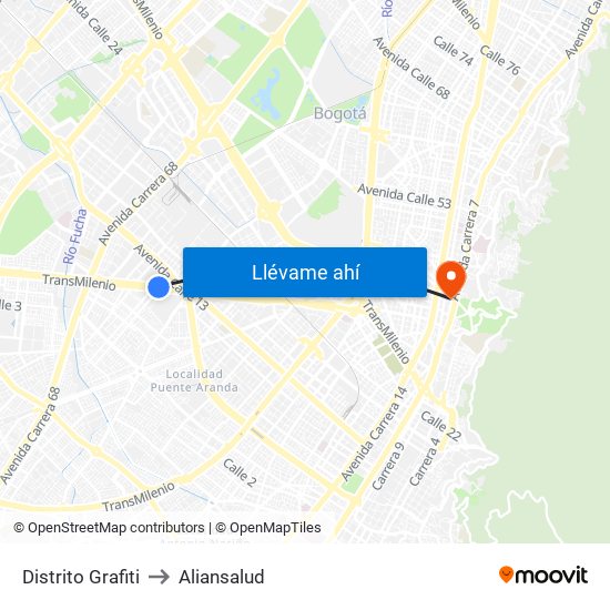 Distrito Grafiti to Aliansalud map