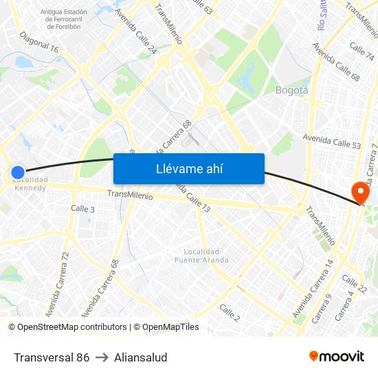 Transversal 86 to Aliansalud map