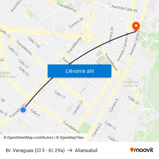 Br. Veraguas (Cl 3 - Kr 29a) to Aliansalud map