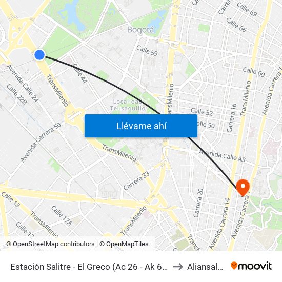 Estación Salitre - El Greco (Ac 26 - Ak 68) to Aliansalud map