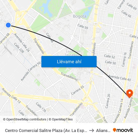 Centro Comercial Salitre Plaza (Av. La Esperanza - Kr 68a) to Aliansalud map